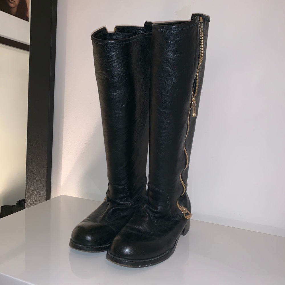 Jimmy Choo knee high black leather boots